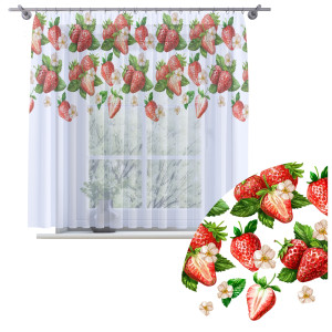 Firana na taśmie 200x150 motyw truskawek 0577