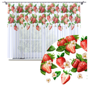 Firana na taśmie 300x150 motyw truskawek 0577