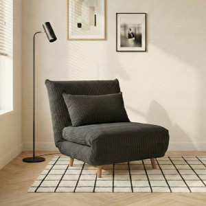 Sofa SOLACE 1-osobowa, z funkcją spania sztruksowa czarna 83x91x84 cm