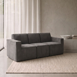 Sofa modułowa LYKKE 3-osobowa ciemnoszara piankowa sztruksowa 263x88x73 cm