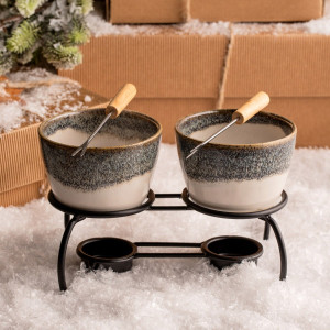Zestaw do fondue LAMBI z podgrzewaczem podwójny, 2x250 ml 19x13 cm