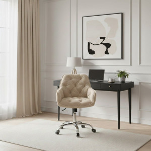 Fotel FUSSY w tkaninie obrotowy beżowy 57x61x80-90 cm