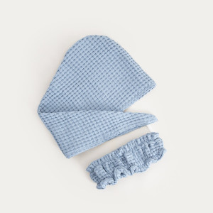 Zestaw opaska i turban VAFFEL niebieski 10x23 cm