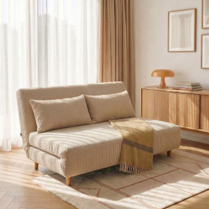 Sofa SOLACE 2-osobowa, z funkcją spania sztruksowa ecru 140x91x84 cm