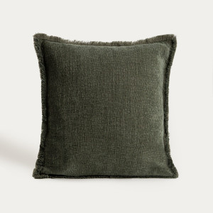 Poszewka ZAMBRA z dodatkiem lnu zielona z frędzlami 45x45 cm