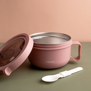 Lunchbox POPPIE z rączką okrągły różowy 850 ml