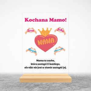 Ramka, wydruk na szkle na dzień matki z imionami i cytatem | spersonalizowany prezent dla mamy