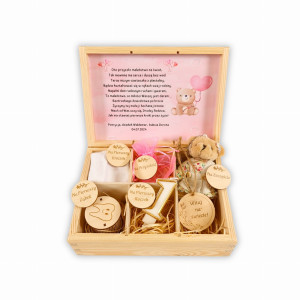 Drewniane pudełko z grawerem dla dziewczynki Prezent na narodziny dziecka