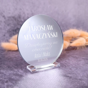 2w1 Magnesy Winietki i Podziękowania dla gości weselnych srebrne okrągłe