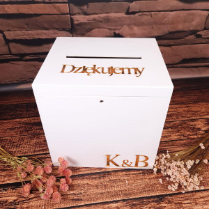Duży box na koperty biały + złote inicjały | personalizowane pudełko na ślub na koperty