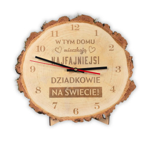 Zegar na plastrze brzozy z grawerem – prezent dla Najwspanialszych dziadków na Dzień Babci i Dziadka