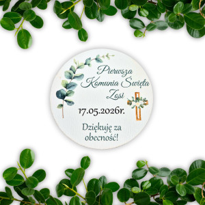 Drewniany magnes z nadrukiem - Personalizowane podziękowanie na Komunię dla gości