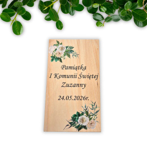 Pamiątka Pierwszej Komunii Świętej - Personalizowane pudełko na pieniądze z motywem kwiatowym