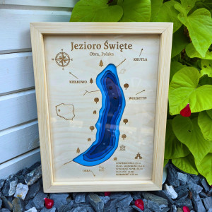 Mapa Jeziora 3D batymetryczna w ramce na zamówienie