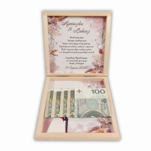 Personalizowane pudełko na ślub na pieniądze. Pamiątka ślubu.