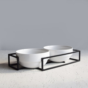 Corner Bowl Set Hello Pets – podwójna miska dla psa i kota na stojaku czarna