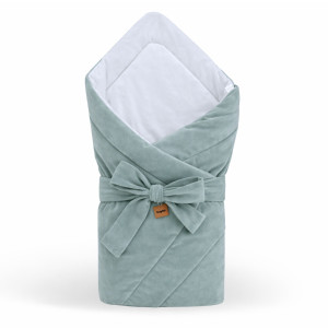 Rożek niemowlęcy Premium - becik, otulacz Velvet i bawełna BABY BLUE szałwia