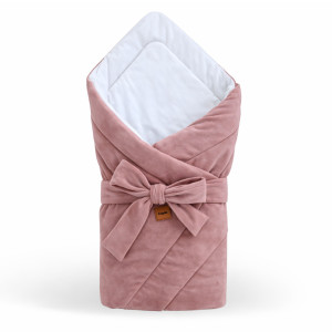 Rożek niemowlęcy Premium - becik, otulacz Velvet i bawełna RETRO róż