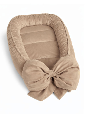 Kokon niemowlęcy kojec otulacz Premium BROWN toffi z kokardą
