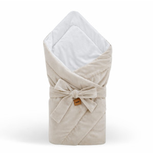 Rożek niemowlęcy Premium - becik, otulacz Velvet i bawełna CREMA beż