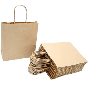 Wysyłka 24H - Torebki papierowe szare z uchem 18x8x21 cm 25 szt.