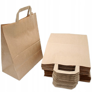 Wysyłka 24H - Torba torebka papierowa szara klockowa kraft z uchem 320x160x420 100 sztuk