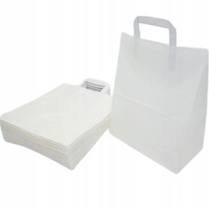 Wysyłka 24H - TORBA TOREBKA PAPIEROWA BIAŁA KLOCKOWA KRAFT Z UCHEM 260x140x320 50 SZTUK