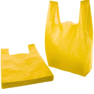 Torby foliowe HDPE z uchem 25x45 cm 14µ żółte - 100 sztuk
