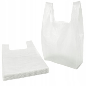Wysyłka 24H - Torby foliowe HDPE jednorazowe z uchem 25×45 cm 14µ białe - 100 szt.