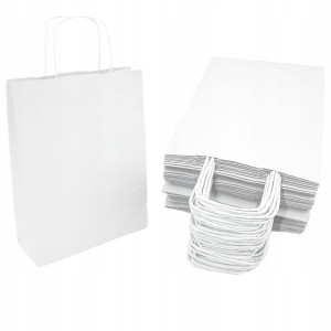 Wysyłka 24H - TORBA TOREBKA PAPIEROWA BIAŁA KLOCKOWA KRAFT 24x10x32 cm 50 sztuk 90g/m2