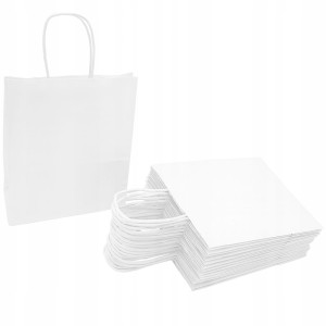 Wysyłka 24H - TORBA TOREBKA PAPIEROWA BIAŁA KLOCKOWA KRAFT EKO Z UCHEM 18x8x21cm 25 SZTUK