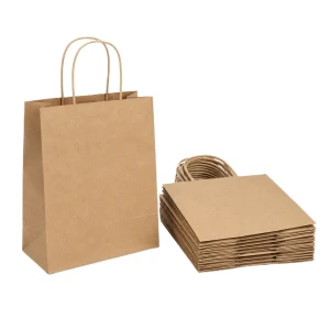 Wysyłka 24H - Torebki papierowe szare z uchem 18x8x21 cm 25 szt.