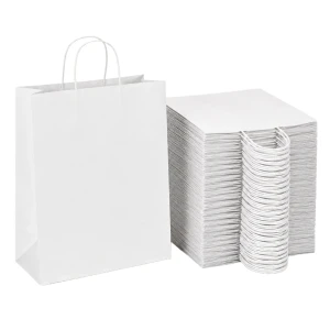 Torby papierowe białe 32×16×38 cm z uchem skręcanym – 250 sztuk