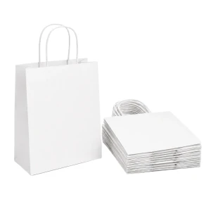 Wysyłka 24H - Torebki papierowe białe 18×8×21 cm z uchem skręcanym – 25 sztuk