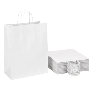 Torby papierowe białe 32×16×38 cm z uchem skręcanym – 50 sztuk