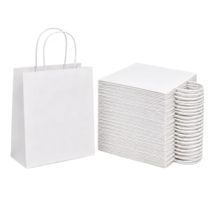 Torebki papierowe białe 18×8×21 cm z uchem skręcanym – 250 sztuk