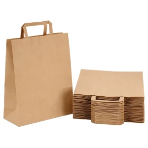 Wysyłka 24H - Torby papierowe brązowe 32×16×42 cm z uchem płaskim – 100 sztuk