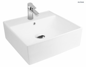 OLTENS HYLS umywalka nablatowa kwadratowa z powłoką Smart Clean 47cm, biała
