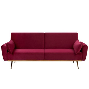 Sofa rozkładana welurowa burgundowa EINA
