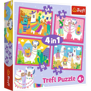 Trefl- Puzzle 4w1 Lamy na wakacjach