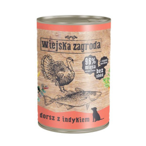 Wiejska Zagroda Dorsz z indykiem 400g - Karma mokra dla psów, 94% mięsa