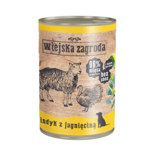 Wiejska Zagroda Indyk z jagnięciną 400g Puszka - Karma mokra dla psów, 94%