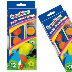 Farby akwarelowe BAMBINO 12 kolorów, duża pastylka