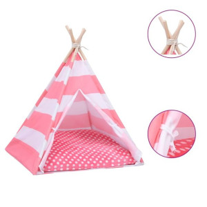 Namiot tipi dla kota, z torbą, peach skin, w paski, 60x60x70 cm