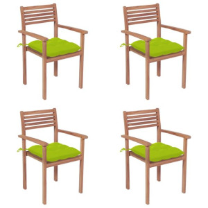 Krzesła ogrodowe, 4 szt., jasnozielone poduszki, drewno tekowe