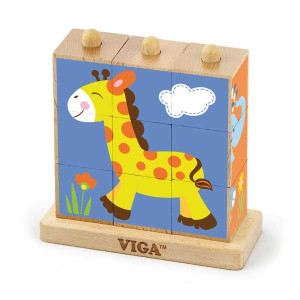 Drewniana Klocki układanka logiczna Puzzle Viga Toys Zoo 9 elementów
