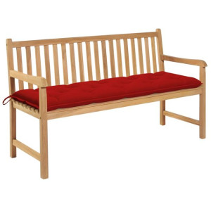 Ławka ogrodowa z czerwoną poduszką, 150 cm, lite drewno tekowe