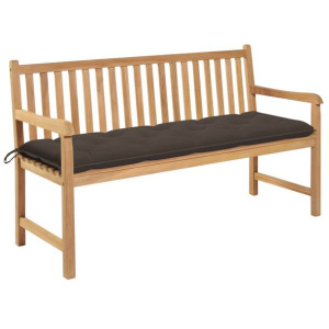 Ławka ogrodowa z poduszką taupe, 150 cm, lite drewno tekowe