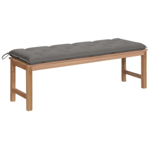 Ławka ogrodowa z szarą poduszką, 150 cm, lite drewno tekowe