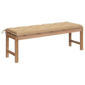 Ławka ogrodowa z beżową poduszką, 150 cm, lite drewno tekowe